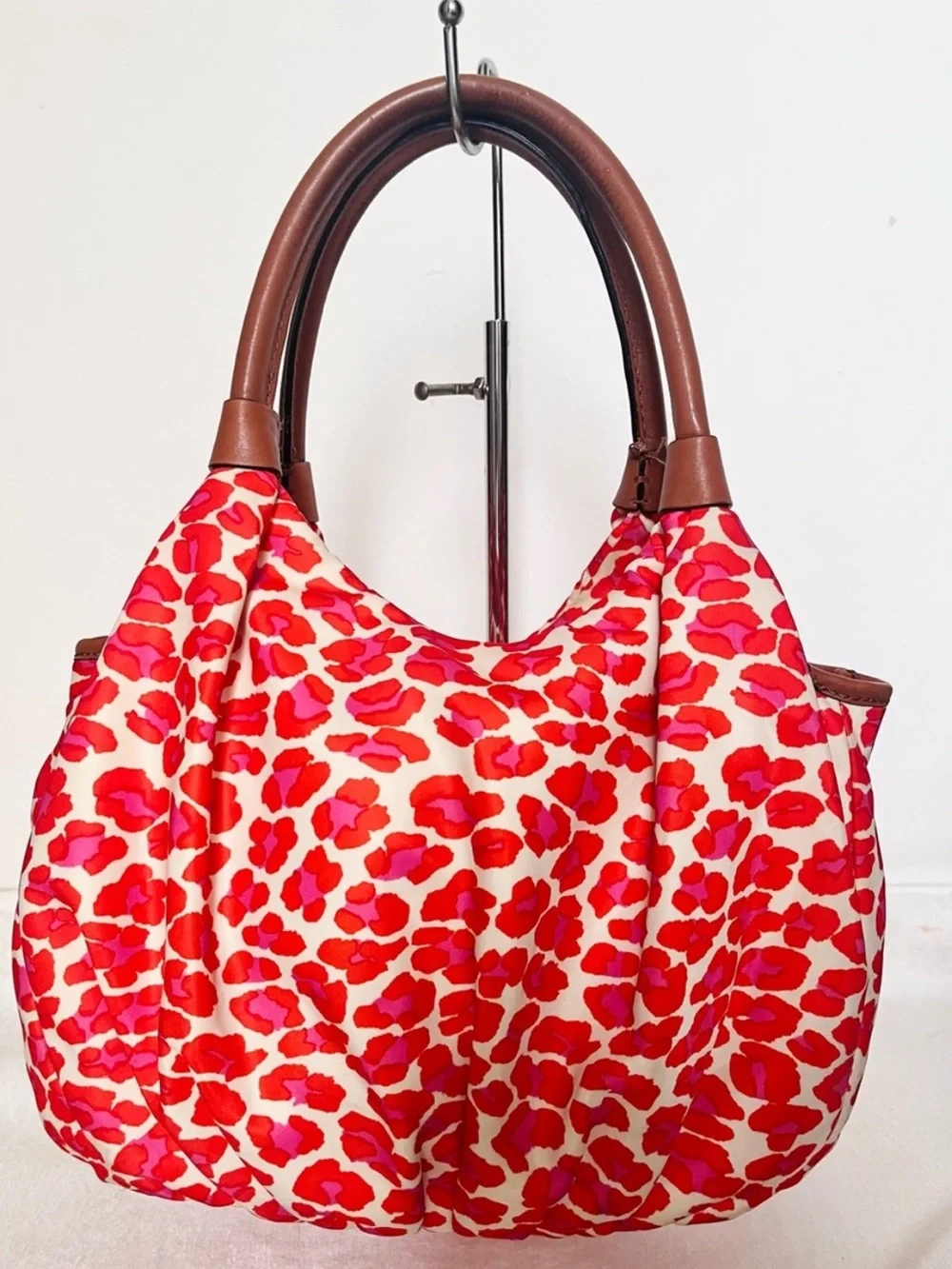 Kate Spade “Into the Wild” Red & Pink Nylon animal print Hobo Slouch bag